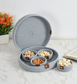 Round Jute Dry Fruits Tray with 4 Bowls