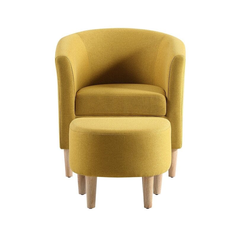 Wide Linen Armchair and Ottoman