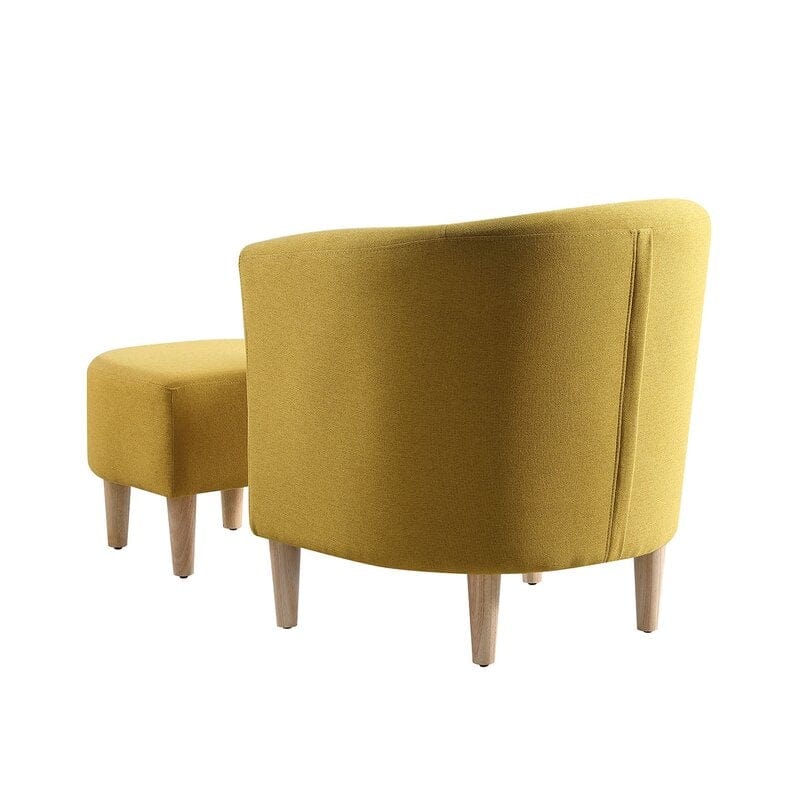 Wide Linen Armchair and Ottoman