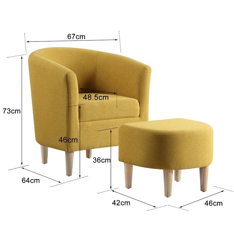 Wide Linen Armchair and Ottoman