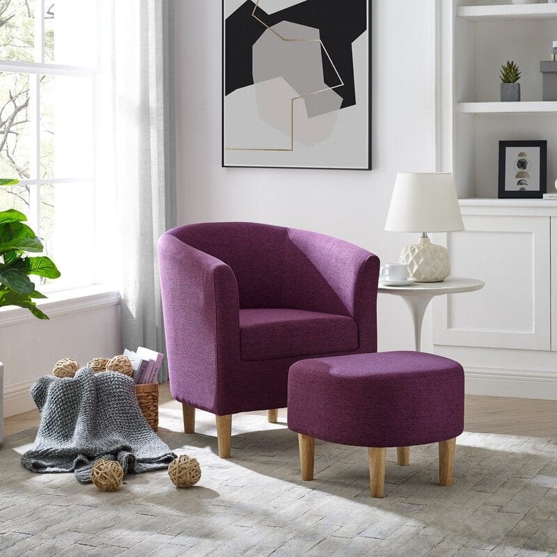 Wide Linen Armchair and Ottoman