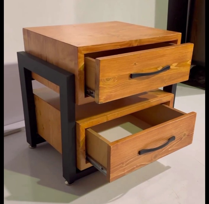 Wooden 2 Drawers Cabinet with Metal Sides