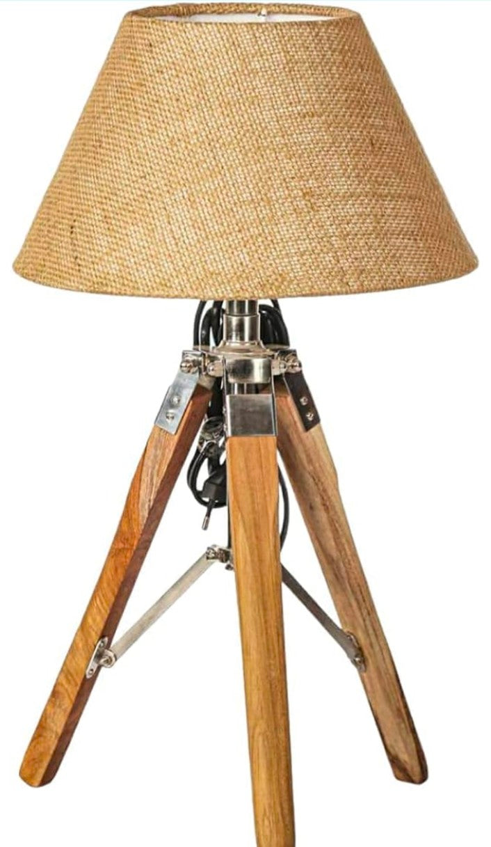 Wooden Tripod Table Lamp with Jute Shade