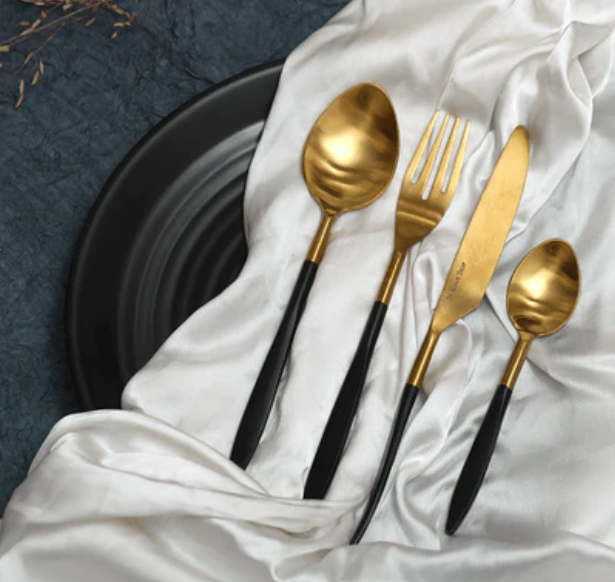 Midnight Opulence Black & Gold Cutlery Set of 4