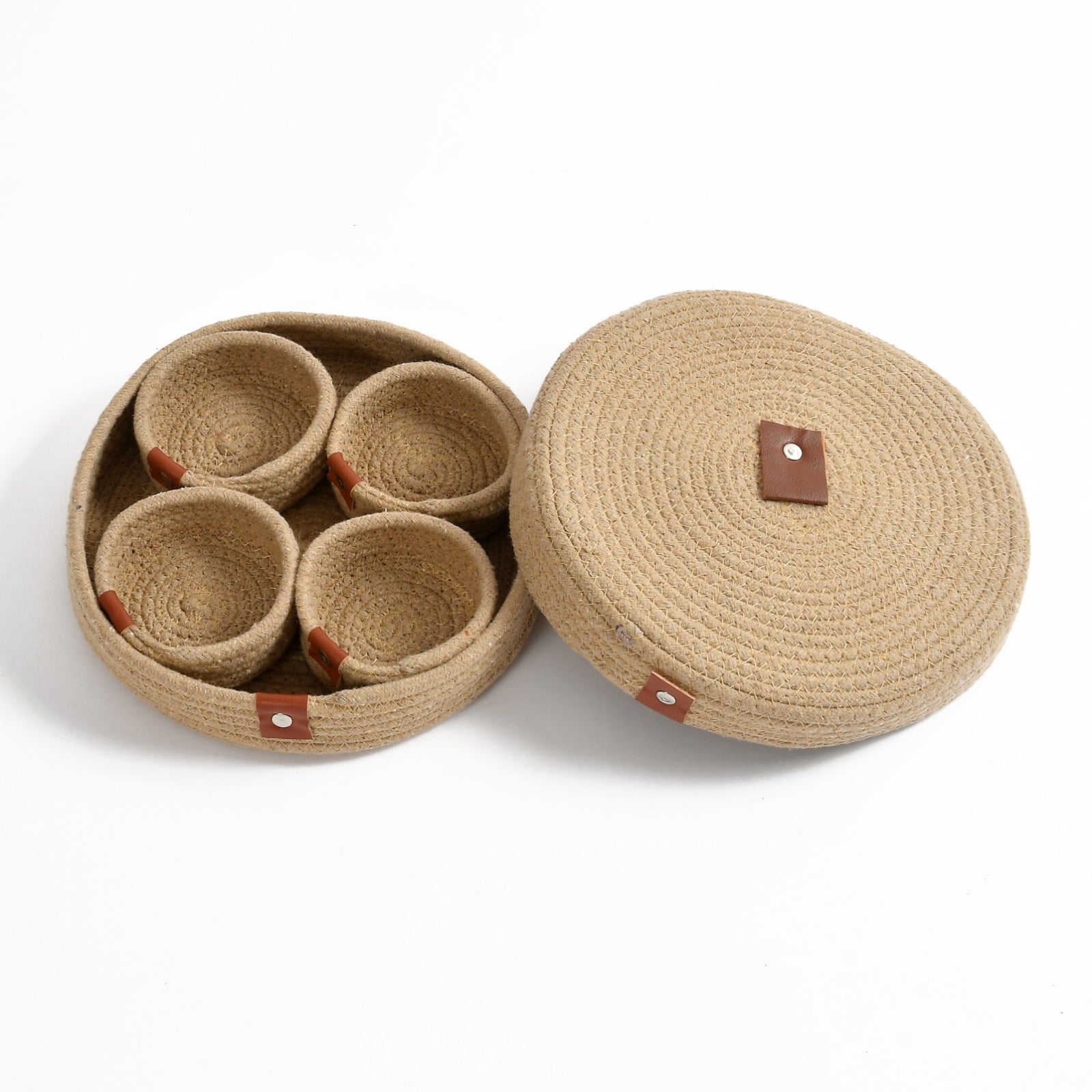 Round Jute Dry Fruits Tray with 4 Bowls