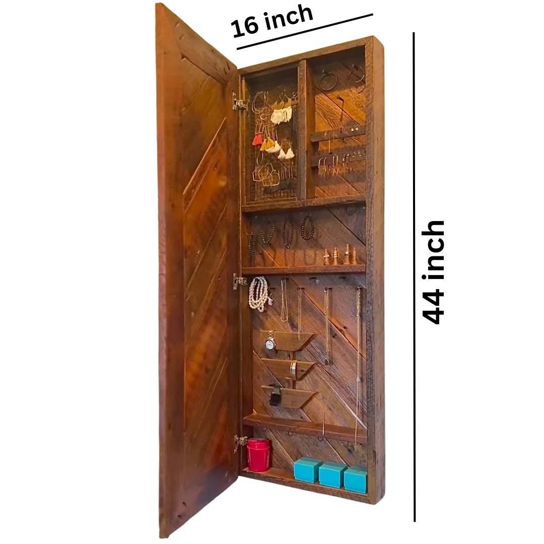 Wooden Wall Mirror with Jewellery Storage