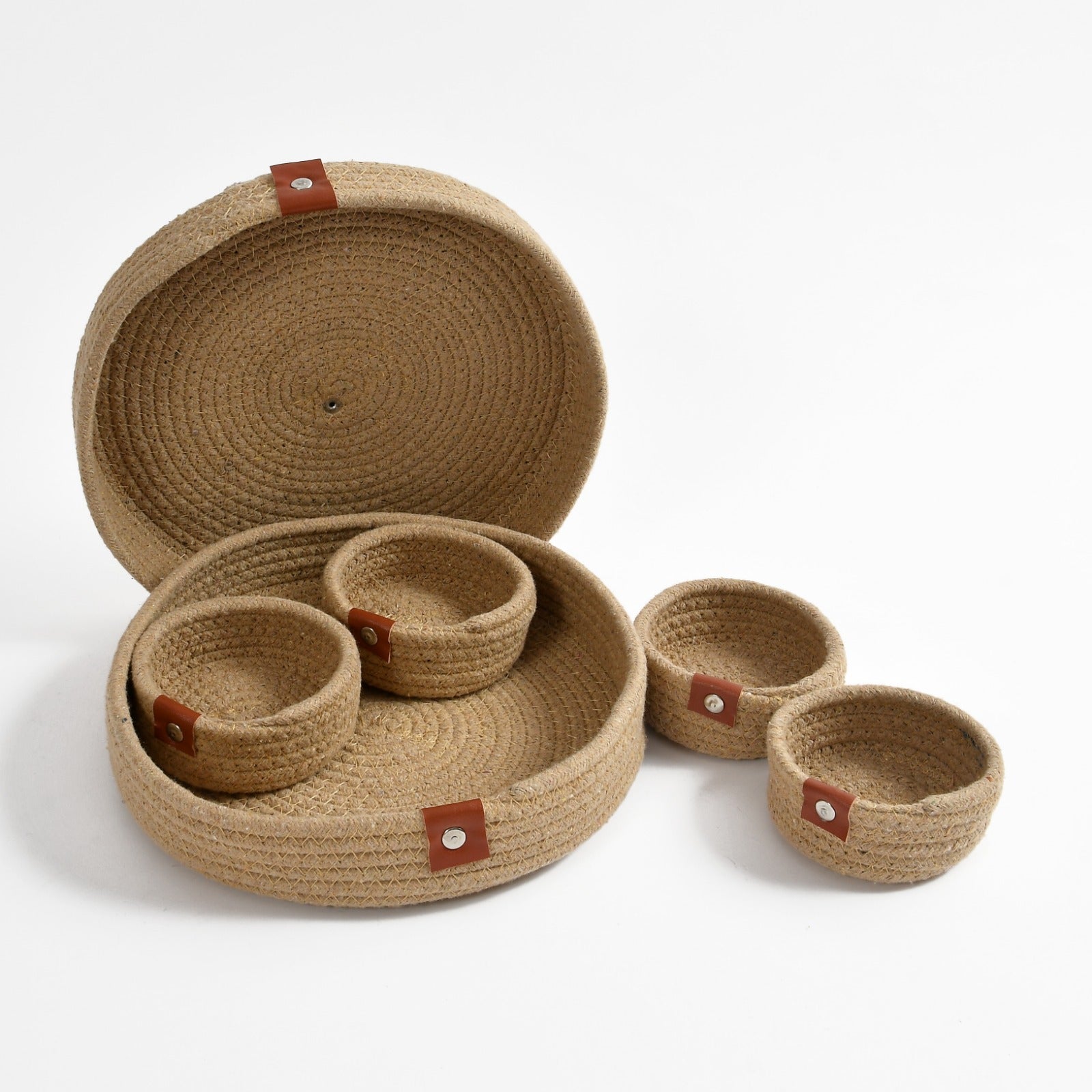 Round Jute Dry Fruits Tray with 4 Bowls