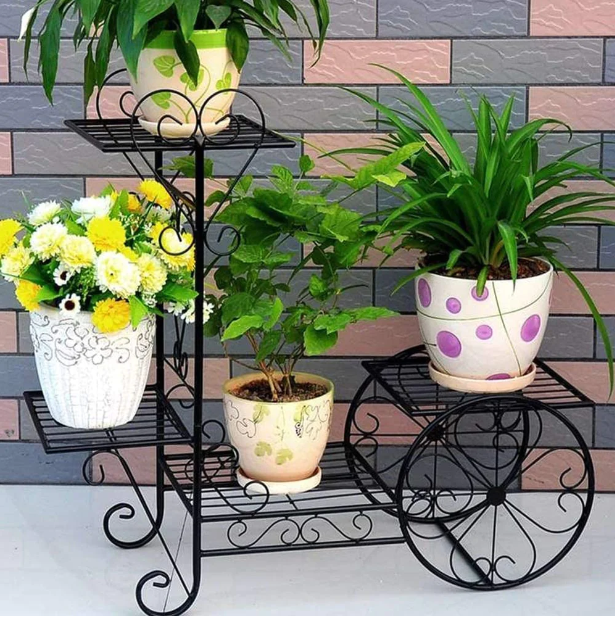 4-tier Metal Plant Holder Trolley | Pot Display Trolley