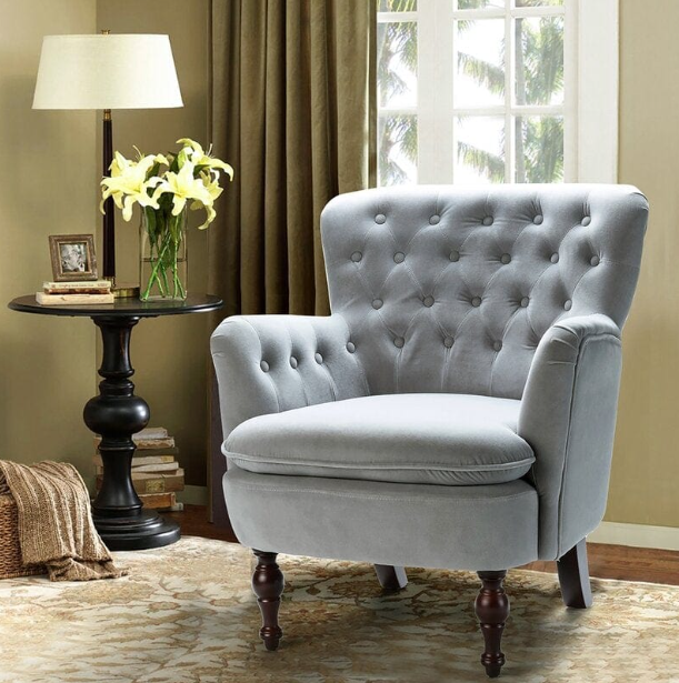 Wide Tufted Velvet Lounge Armchair