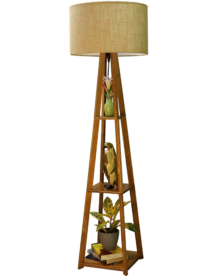 Wooden Floor Lamp with Shelf