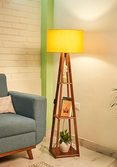 Wooden Floor Lamp with Shelf