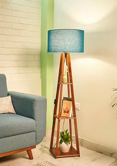 Wooden Floor Lamp with Shelf