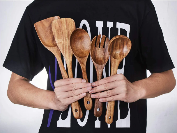 Sheesham Wood Non-Sticking Wooden Spoon Serving Set of 5