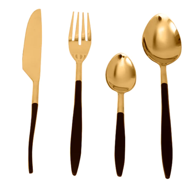 Midnight Opulence Black & Gold Cutlery Set of 4