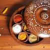 Sheesham Wood Round Spice Box with Lid | Engraved Design | Free Spoon