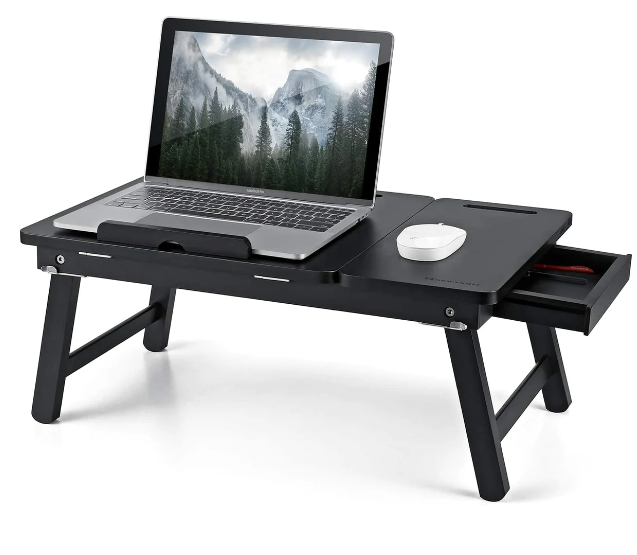 Foldable Wooden Laptop Table with Drawer