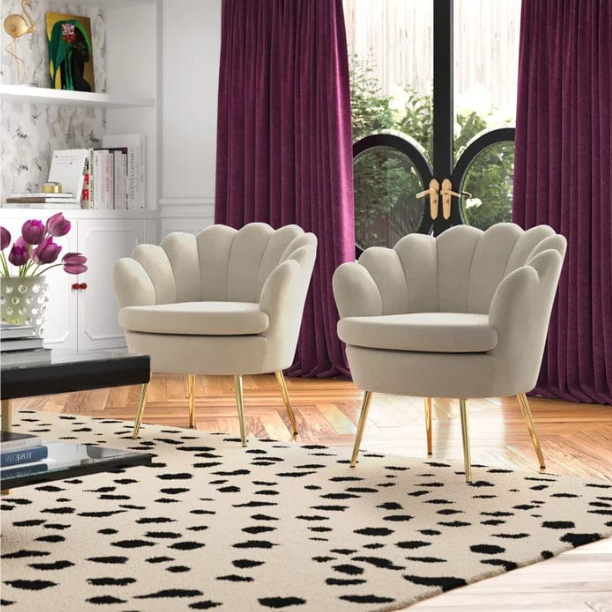 Velvet Hendrix Upholstered Barrel Chair Luxury Style (Set of 2)